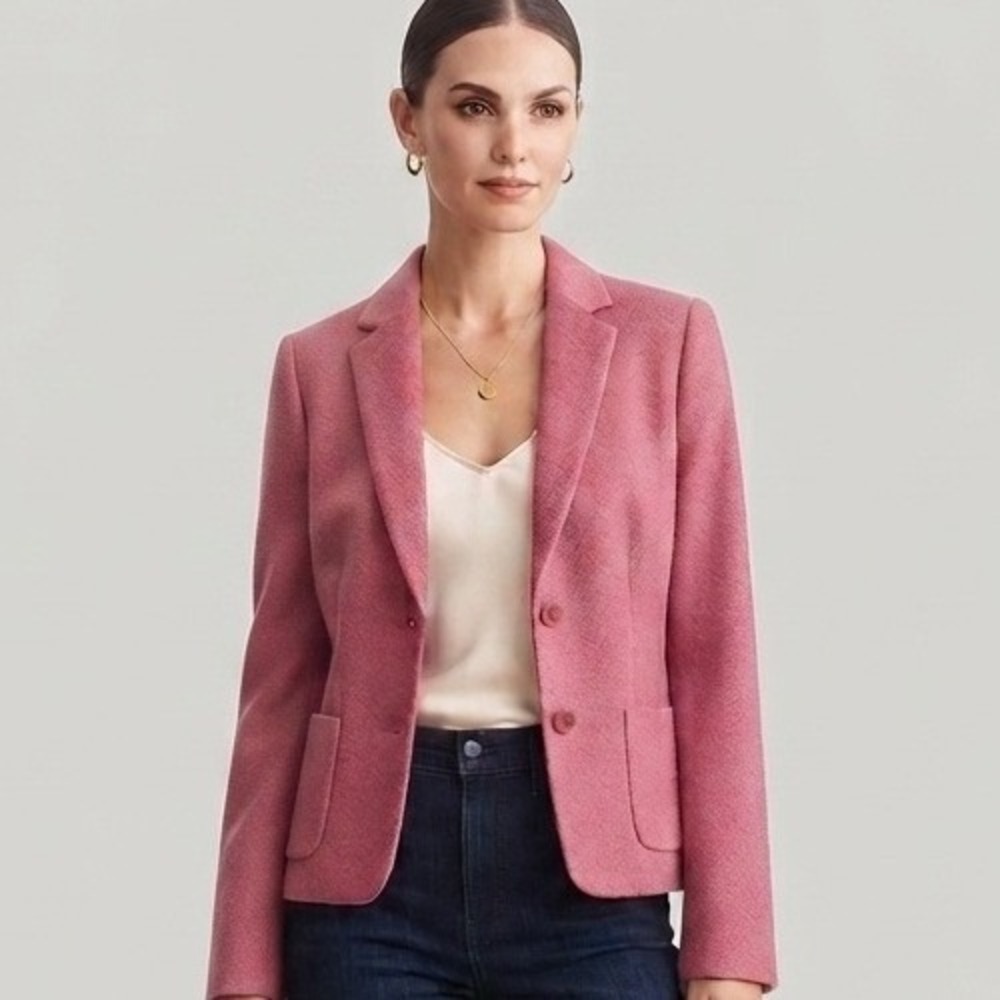 Ann Taylor LOFT Blazer Women Size 6P Pink Virgin Wool Blend 2-Button Jacket EUC